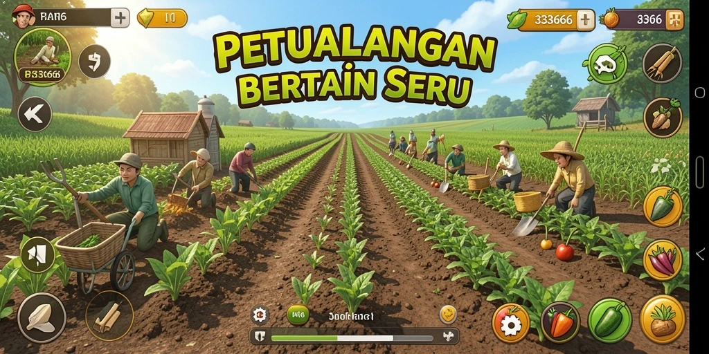 Gameplay pertanian yang menyenangkan dalam 333666 dengan berbagai tanaman.