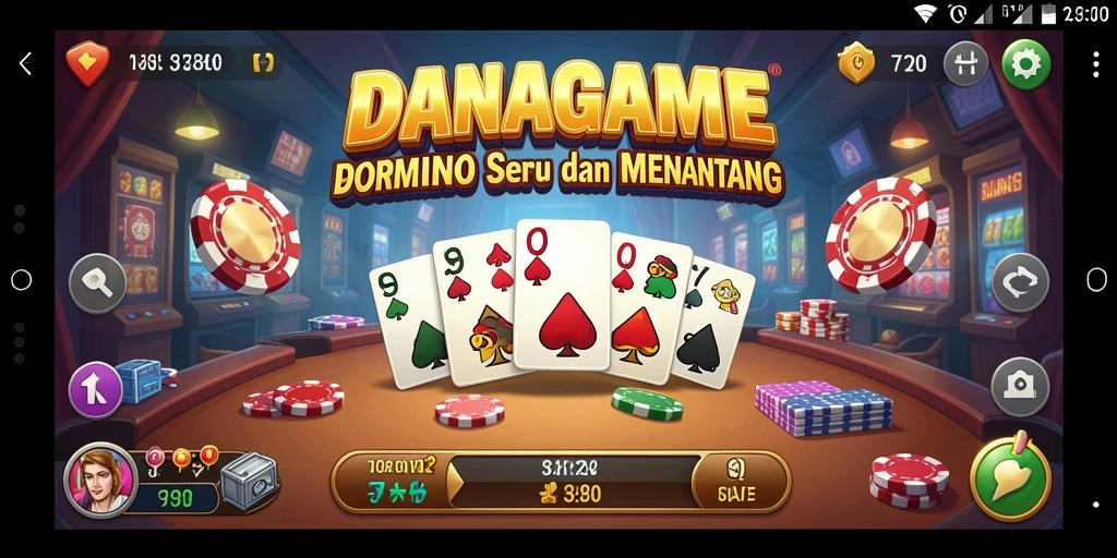 Tampilan gameplay seru DANAGAME dengan semua elemen permainan Domino.