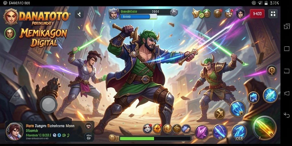 Screenshot gameplay DANATOTO yang menampilkan pertarungan epik.