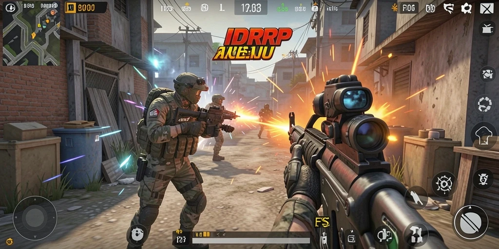 Screenshot IDRRP menunjukkan aksi pertempuran FPS yang mendebarkan.