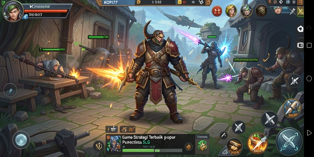 Screenshot gameplay KOPI77 menunjukkan pertempuran dinamis SLG.