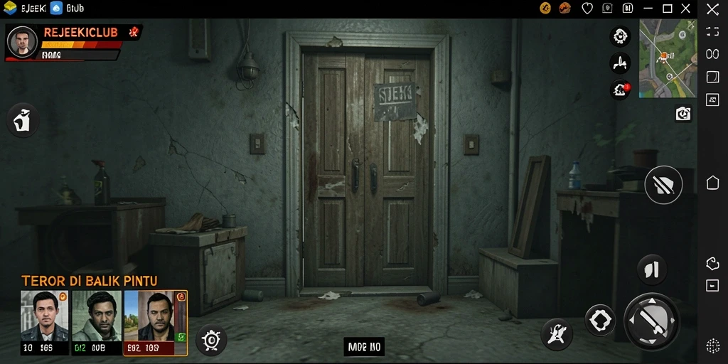 Screenshot menampilkan gameplay seram dari REJEKICLUB.