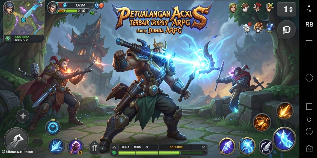 Screenshot gameplay RP8 dengan pertempuran mendebarkan di dunia fantasi.