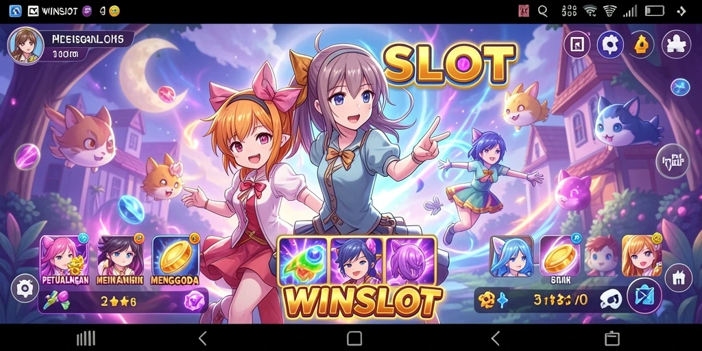 Screenshot utama WINSLOT menampilkan petualangan slot dengan karakter anime.